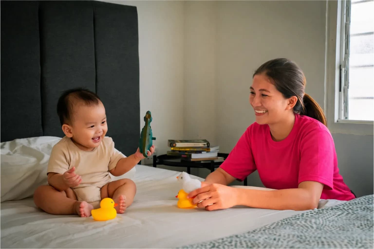 Woman caring for infant