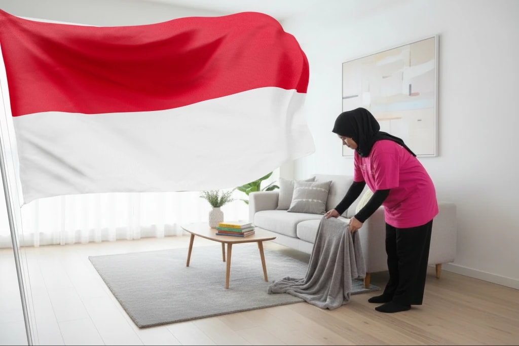 Indonesian maid with Indonesian flag